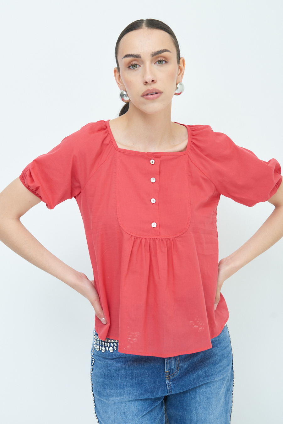 Kikisix CAMICIA CON BOTTONCINI DAV. COTONE ROSSO