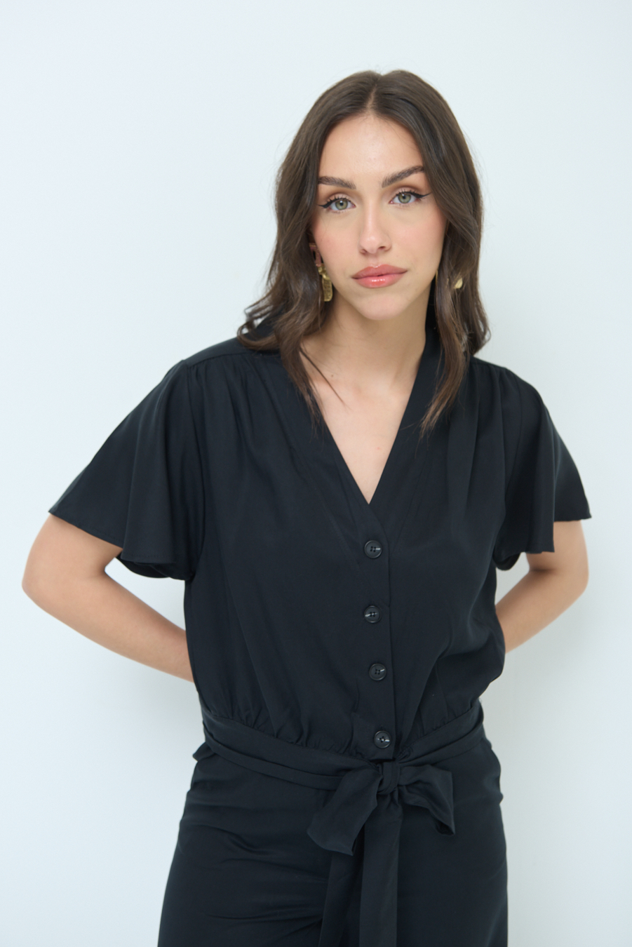 Kikisix CAMICIA SCOLLO AMPIO NERO