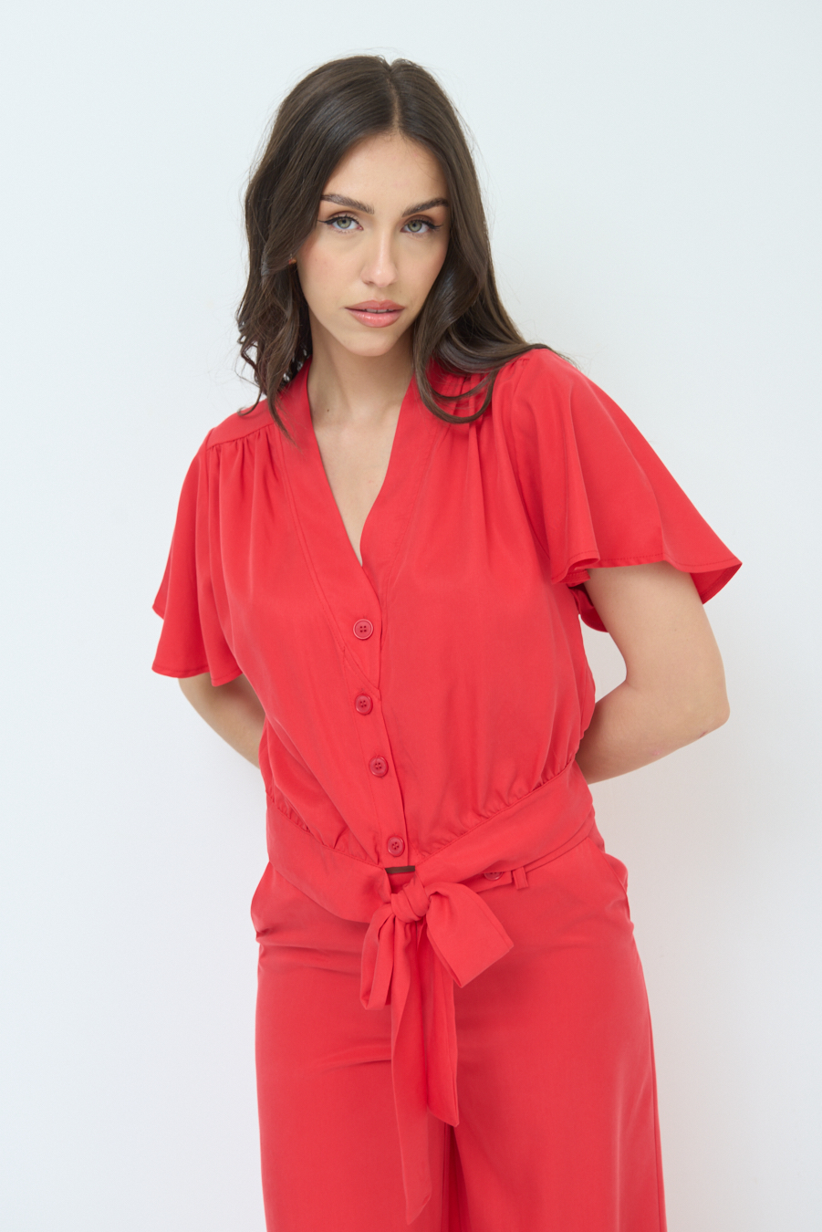 Kikisix CAMICIA SCOLLO AMPIO ROSSO