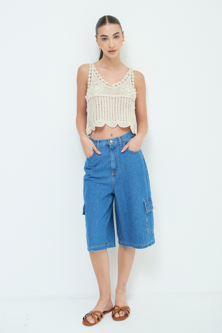 Kikisix CROP TOP MACRAME BEIGE