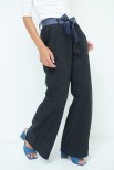 PANTALONE AMPIO CON CINTURA DENIM NERO