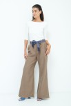 PANTALONE AMPIO CON CINTURA DENIM TAUPE