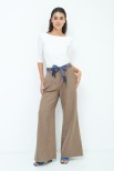 PANTALONE AMPIO CON CINTURA DENIM TAUPE