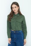 CAMICIA CROP TASCHE VERDE MILITARE