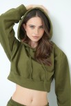 FELPA CROP CON CAPPUCCIO VERDE MILITARE