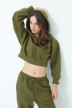 FELPA CROP CON CAPPUCCIO VERDE MILITARE