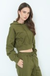 FELPA CROP CON CAPPUCCIO VERDE MILITARE