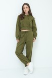 PANTALONE FELPA CON BANDA LATERALE VERDE MILITARE