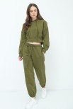 PANTALONE FELPA CON BANDA LATERALE VERDE MILITARE