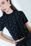 CROP PARICOLLO LAVORATO CON STRASS NERO