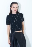 CROP PARICOLLO LAVORATO CON STRASS NERO