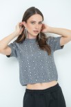 CROP PARICOLLO LAVORATO CON STRASS GRIGIO