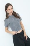 CROP PARICOLLO LAVORATO CON STRASS GRIGIO