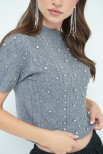 CROP PARICOLLO LAVORATO CON STRASS GRIGIO