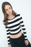 MAGLIA CROP COSTINA RIGA NERO/PANNA