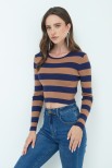 MAGLIA CROP COSTINA RIGA BLU