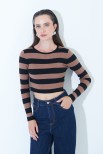 MAGLIA CROP COSTINA RIGA NERO/CAMMELLO