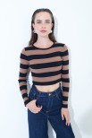 MAGLIA CROP COSTINA RIGA NERO/CAMMELLO