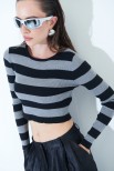 MAGLIA CROP COSTINA RIGA GRIGIO/NERO