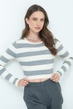 MAGLIA CROP COSTINA RIGA PANNA/GRIGIO