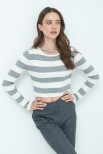 MAGLIA CROP COSTINA RIGA PANNA/GRIGIO