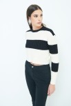 MAGLIA CROP TRECCIA RIGA NERO/PANNA