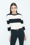 MAGLIA CROP TRECCIA RIGA NERO/PANNA