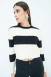 MAGLIA CROP TRECCIA RIGA NERO/PANNA