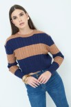 MAGLIA CROP TRECCIA RIGA BLU