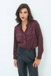 CAMICIA COLLO COREANA CON TASCHE RASO MARSALA