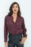 CAMICIA COLLO COREANA CON TASCHE RASO MARSALA