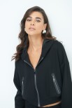 FELPA CON CAPPUCCIO ACCOPPIATO ZIP SPORT NERO