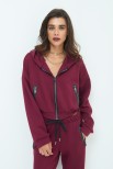 FELPA CON CAPPUCCIO ACCOPPIATO ZIP SPORT VINO