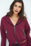 FELPA CON CAPPUCCIO ACCOPPIATO ZIP SPORT VINO