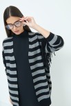 CARDIGAN RIGA CON FRANGE GRIGIO/NERO