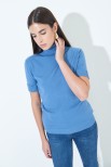 MAGLIA COLLO ALTO MEZZA MANICA BOTTONI BLU