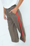 PANTA PALAZZO CHECK CON PINCE E GROIS MORO/ROSSO