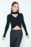 MAGLIA CROP INCROCIO COSTINA NERO