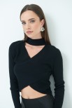 MAGLIA CROP INCROCIO COSTINA NERO