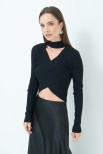 MAGLIA CROP INCROCIO COSTINA NERO