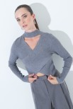 MAGLIA CROP INCROCIO COSTINA GRIGIO