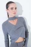 MAGLIA CROP INCROCIO COSTINA GRIGIO