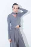 MAGLIA CROP INCROCIO COSTINA GRIGIO