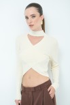 MAGLIA CROP INCROCIO COSTINA PANNA