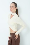 MAGLIA CROP INCROCIO COSTINA PANNA