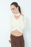 MAGLIA CROP INCROCIO COSTINA PANNA