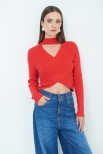 MAGLIA CROP INCROCIO COSTINA ROSSO