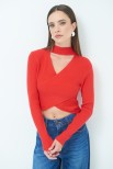 MAGLIA CROP INCROCIO COSTINA ROSSO