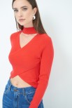 MAGLIA CROP INCROCIO COSTINA ROSSO