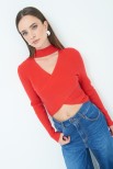 MAGLIA CROP INCROCIO COSTINA ROSSO